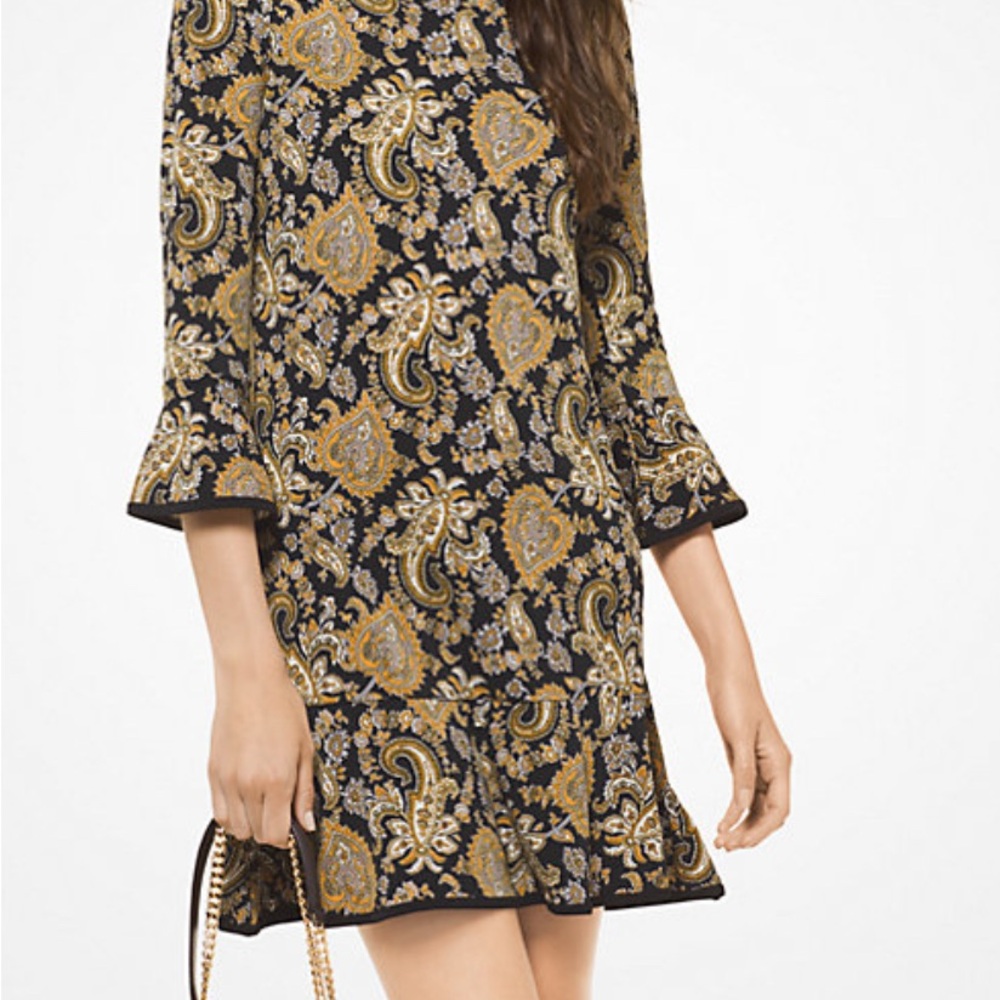 Michael Kors Brown Tan A-line Bell Sleeve Dress
